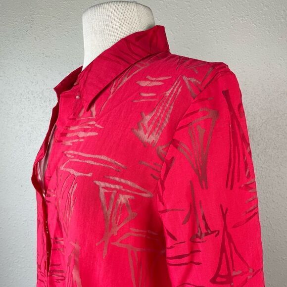Alfred Dunner Red Sheer Button Down Shirt Size 14 EUC - Picture 5 of 7